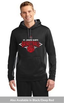 Adult Sport-Wick® Fleece Colorblock Hooded Pullover with Basketball Logo ST235