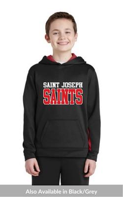 Youth Sport-Wick® Fleece Colorblock Hooded Pullover with vinyl St Josephs SAINTS Logo YST235