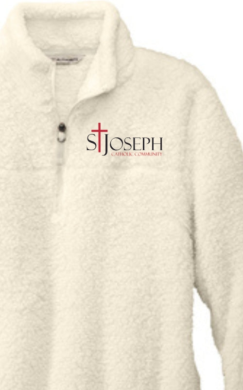 Womens Cozy 1/4-Zip Sherpa Fleece Pullover Jacket with Embroidered Catholic Community Logo L130