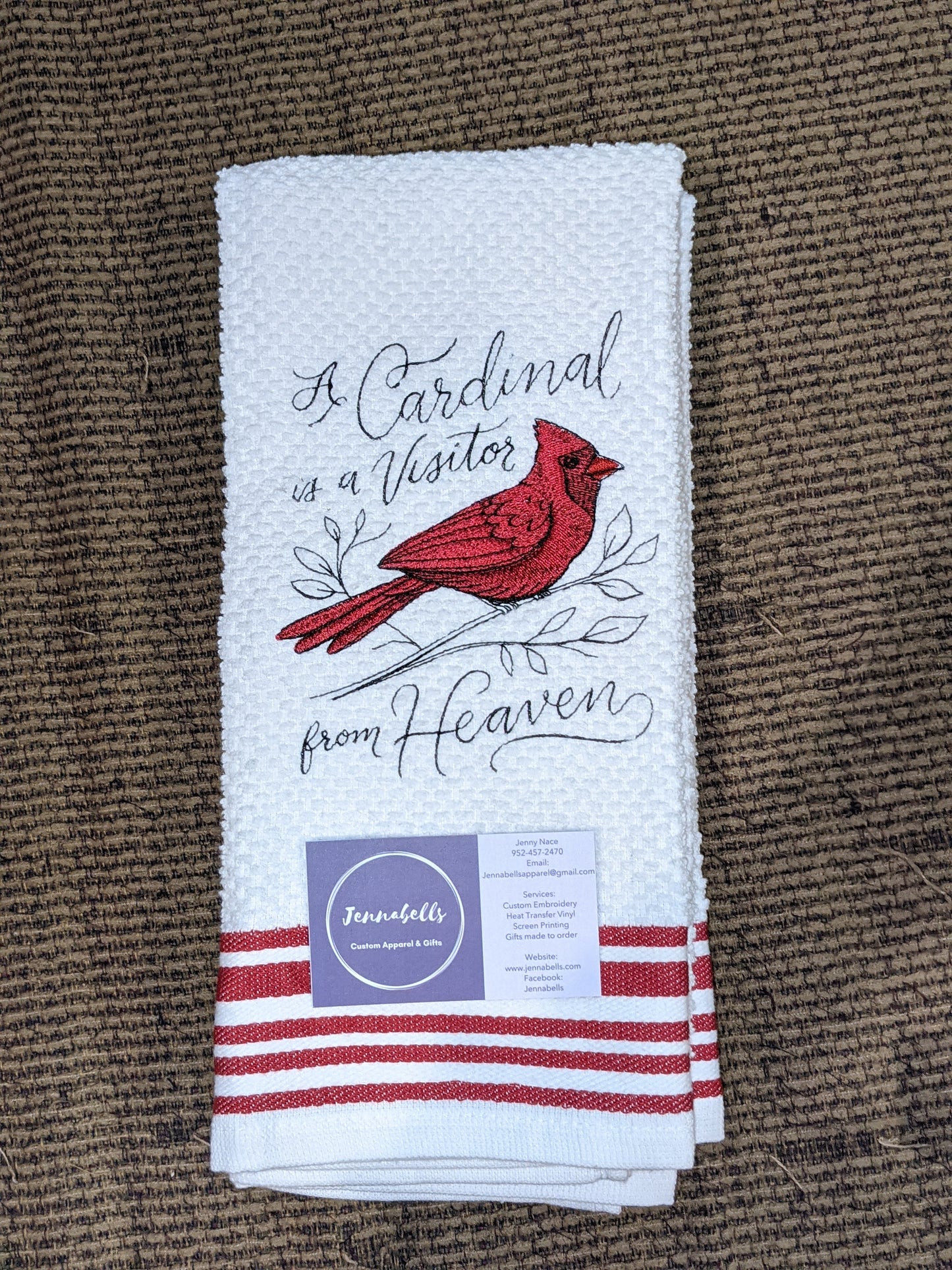 A Cardinal is a Visitor from Heaven Kitchen Towel