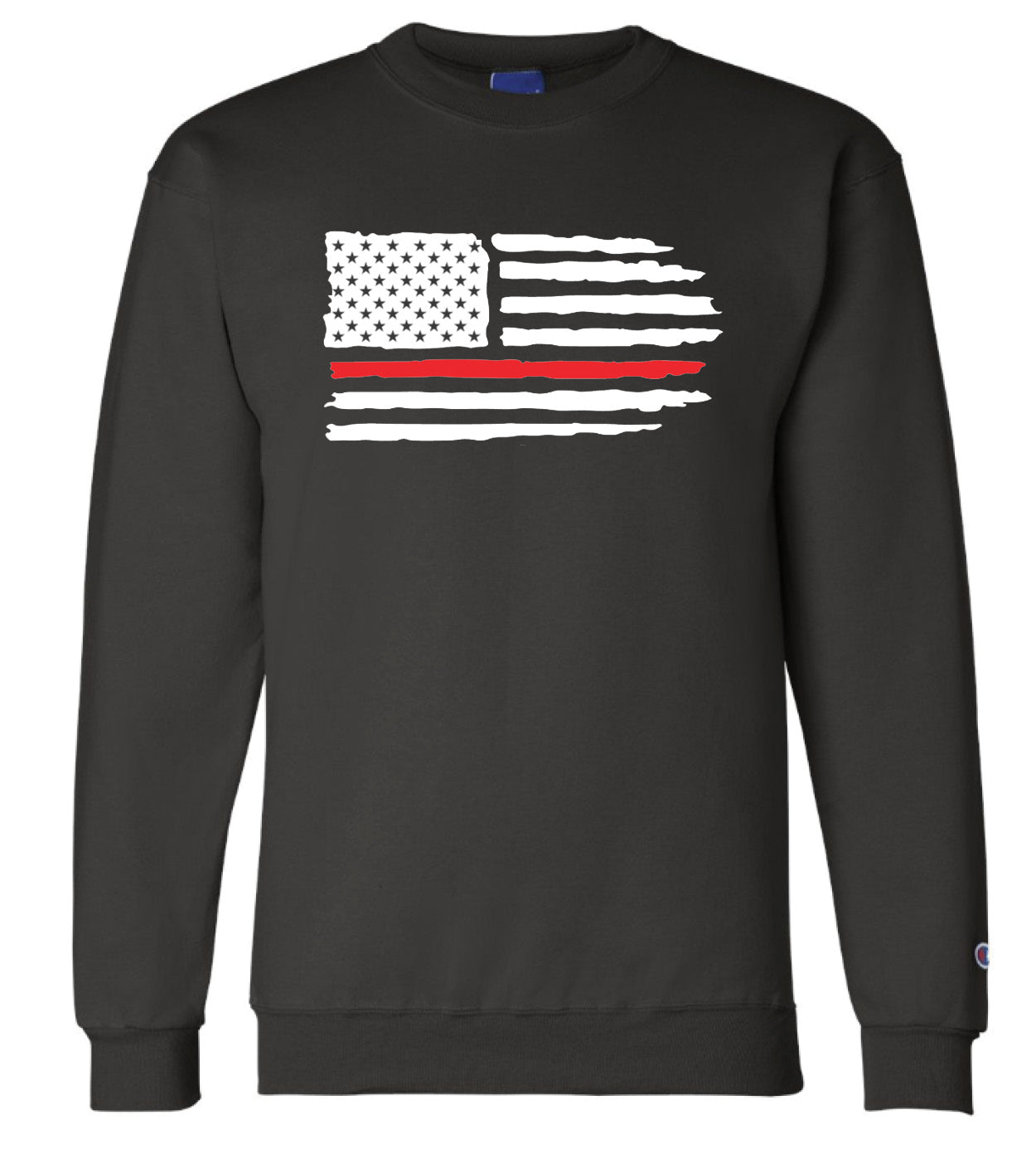 Full Front Red Line Flag Logo on Champion® Powerblend® Crewneck Sweatshirt