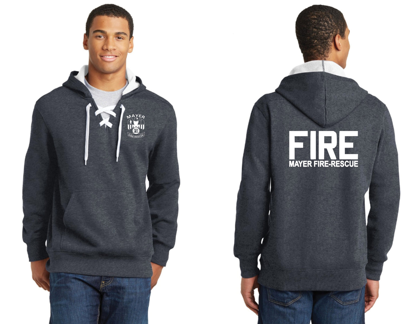Lace Up Pullover Hooded Sweatshirt with Traditional Front Logo and Choice of Back Logo